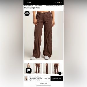 BDG Urban Outfitters Y2K Womens Low Rise Poplin Cargo Pants
